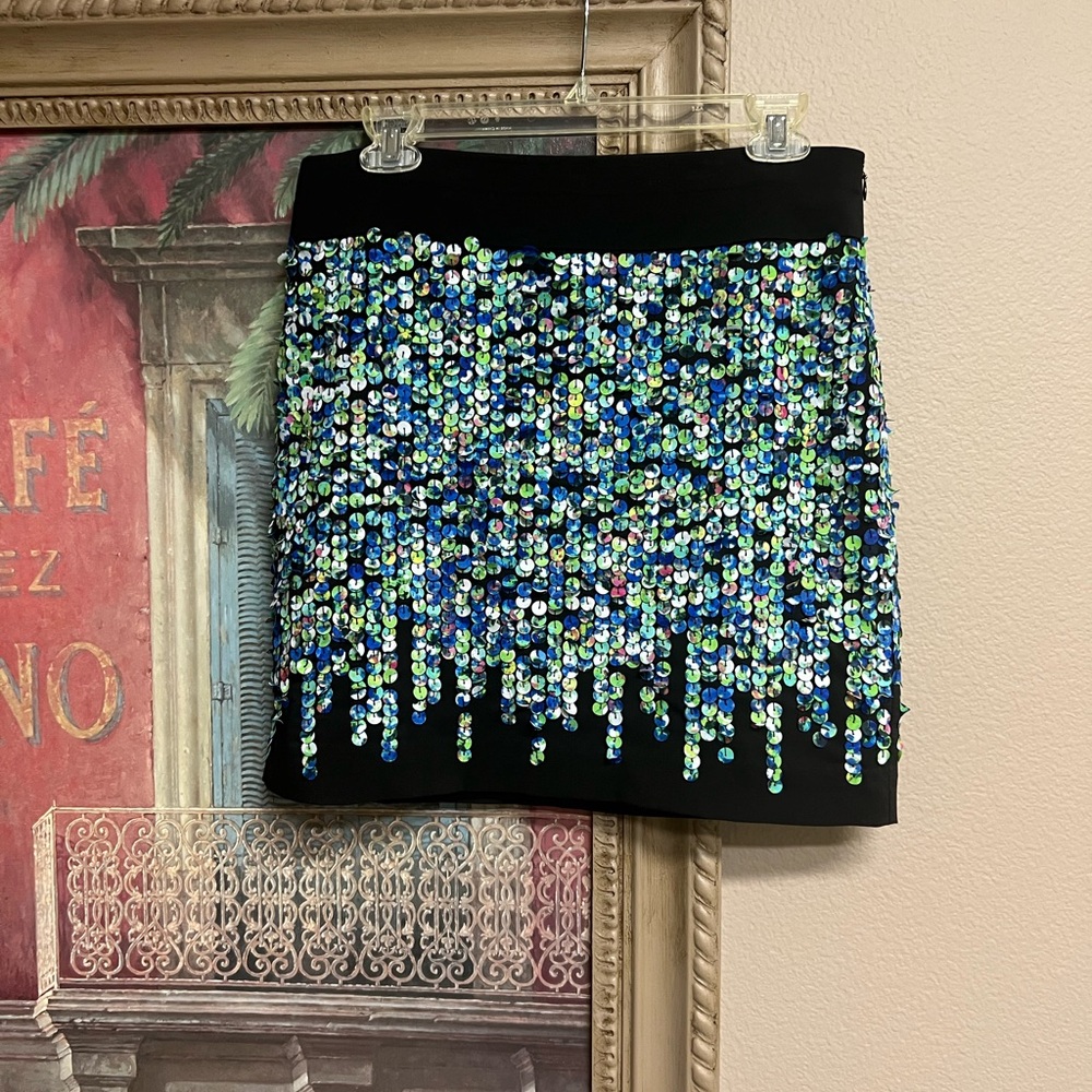 Ann Taylor Black Mini Skirt with Blue and Green Material Sequins